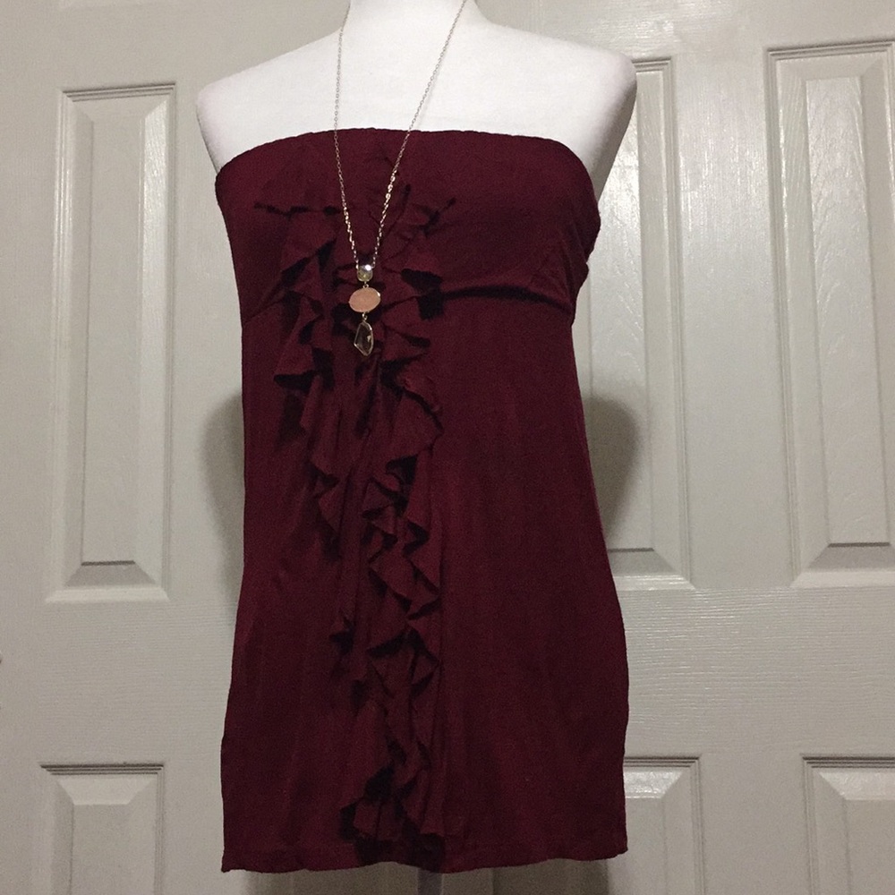 WET SEAL Strapless Long Maroon Top